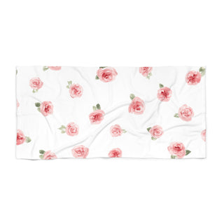 Pink Rosebud Watercolor Floral Vintage Rose Beach Towel
