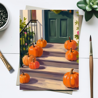 Porch Pumpkins Halloween Thanksgiving Holiday Postcard