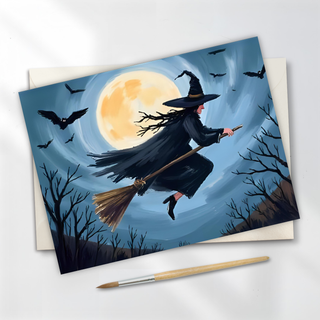 Witch Broom Halloween Holiday Postcard