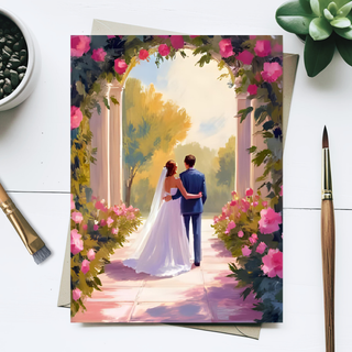 Newlyweds Bride & Groom Wedding Painting Postcard