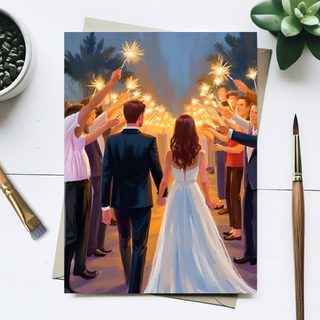 Sparkler Send-Off Wedding Painting Postcard