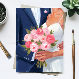 Bride & Groom Wedding Painting Postcard