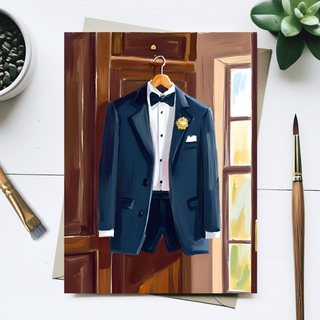 Groom's Tuxedo Wedding Painting Postcard