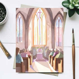 Holiday Mass Church Painting Postcard