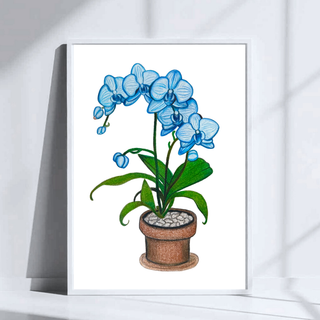 Blue Orchid Art Print | Colored Pencil Drawing