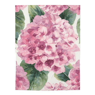 Pink Hydrangea Watercolor Floral Baby Blanket