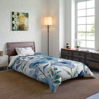 Blue Botanical Watercolor Floral Garden Comforter