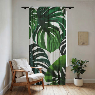 Green Monstera Watercolor Botanical Curtains