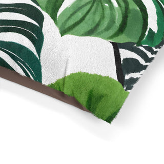 Green Monstera Watercolor Botanical Pet Bed