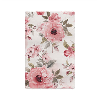 Blushing Blooms Peony Floral Watercolor Kitchen Towel