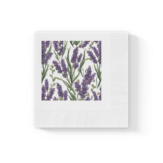 Lavender Sprigs Watercolor Floral Coined Cocktail Napkins
