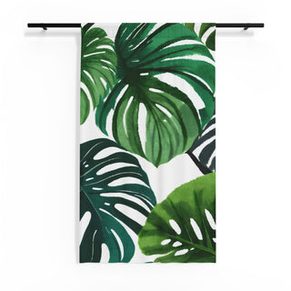 Green Monstera Watercolor Botanical Curtains