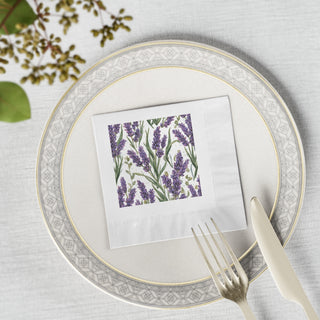 Lavender Sprigs Watercolor Floral Coined Cocktail Napkins