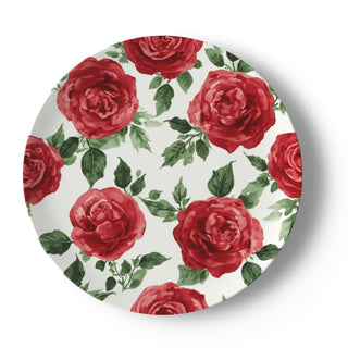Red Rose Floral Watercolor China Plate