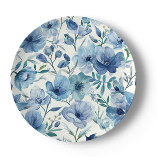 Blue Botanical Watercolor Floral Garden China Plate