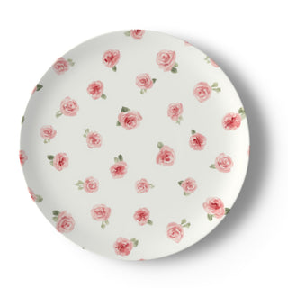 Pink Rosebud Watercolor Floral Vintage Rose White China Plate
