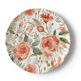 Peach Rose Floral Orange Flowers Watercolor Painting China Plate