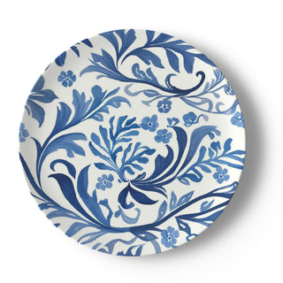 Blue Botanical Watercolor Floral China Plate