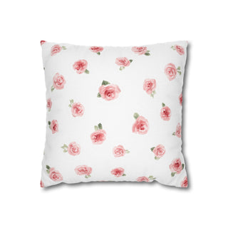 Pink Rosebud Watercolor Floral Vintage Rose White Throw Pillowcase