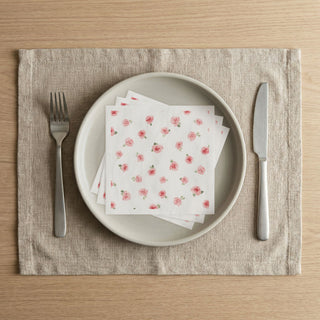 Pink Rosebud Watercolor Floral Vintage Rose White Paper Napkins