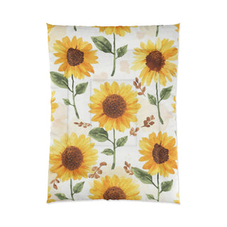 Yellow Sunflowers Watercolor Floral Comforter