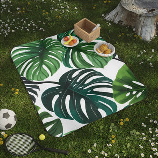 Green Monstera Watercolor Botanical Picnic Blanket