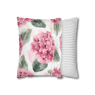Pink Hydrangea Watercolor Flowers Throw Pillowcase