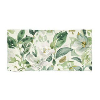 Botanical Green Watercolor Floral Leaves Beach Towel