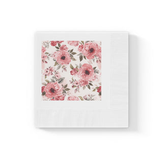 Blushing Blooms Floral Watercolor Coined Cocktail Napkins