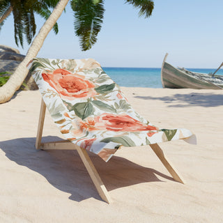 Peach Rose Floral Orange Flowers Watercolor Painting Beach Towel