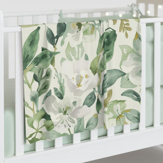 Botanical Green Watercolor Floral Leaves Baby Blanket