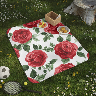 Red Rose Floral Watercolor Picnic Blanket