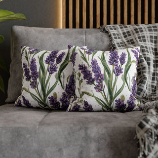 Lavender Sprigs Watercolor Floral Throw Pillowcase