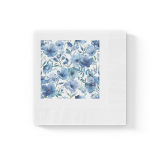 Blue Botanical Watercolor Floral Garden Coined Paper Napkins