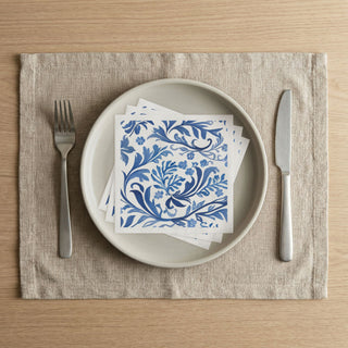 Blue Botanical Watercolor Floral Paper Napkins
