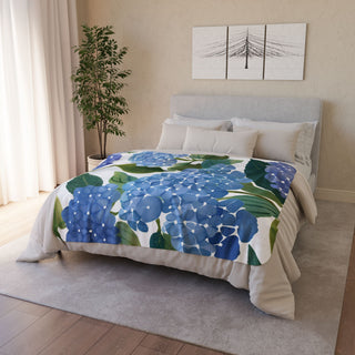 Blue Hydrangea Watercolor Fleece Sherpa Blanket