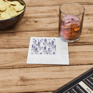 Purple Lavender Blooms Watercolor Botanical Coined Cocktail Napkins