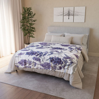 Purple Lavender Blooms Watercolor Botanical Fleece Sherpa Blanket