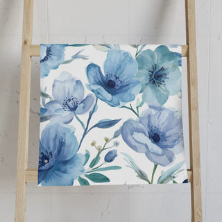 Blue Watercolor Floral Hand Towel — Soft Decorative Kitchen & Bathroom Towel