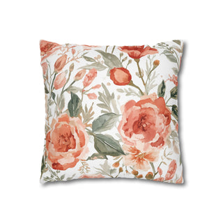 Peach Rose Floral Orange Flowers Watercolor Painting Throw Pillowcase