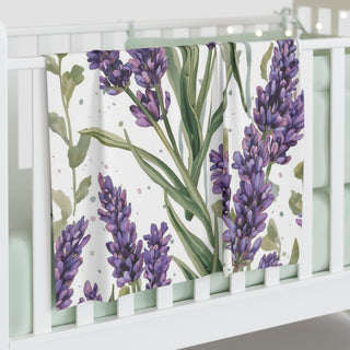 Lavender Sprigs Watercolor Floral Baby Blanket