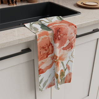 Peach Rose Floral Orange Flowers Watercolor Painting Kitchen Towel