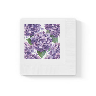 Purple Hydrangea Watercolor Floral Coined Cocktail Napkins
