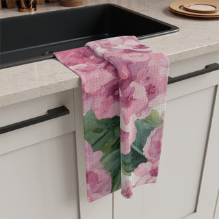 Pink Hydrangea Watercolor Floral Kitchen Towel