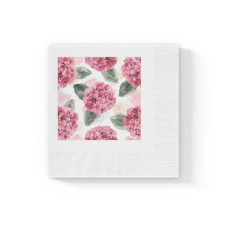 Pink Hydrangea Watercolor Flowers Coined Cocktail Napkins