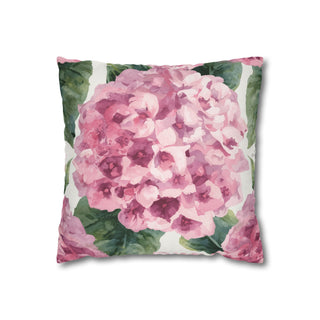 Pink Hydrangea Watercolor Floral Throw Pillowcase