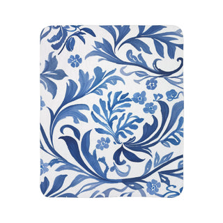 Blue Botanical Watercolor Floral Fleece Sherpa Blanket