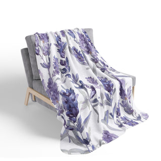 Purple Lavender Blooms Watercolor Botanical Fleece Sherpa Blanket