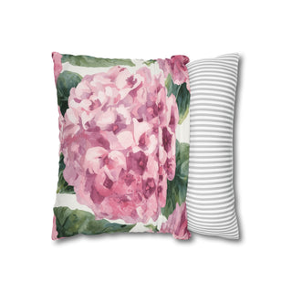 Pink Hydrangea Watercolor Floral Throw Pillowcase