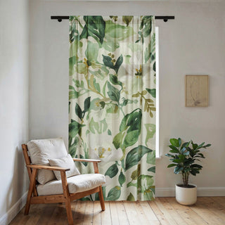 Botanical Green Watercolor Floral Leaves Curtains
